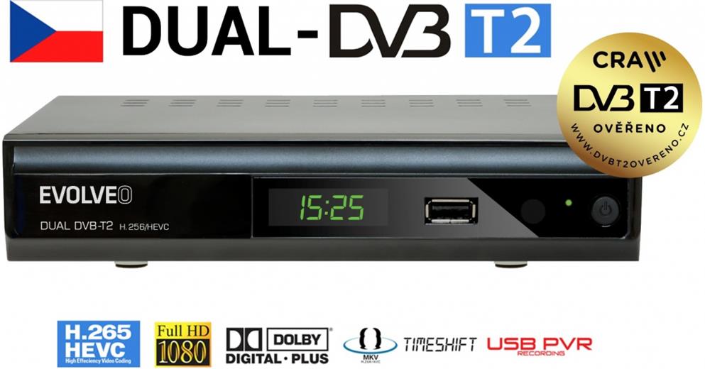 DVB-T2 prijímač Evolveo Gamma T2 DT-4060 Dual HD DVB-T2 H.265/HEVC rekordér