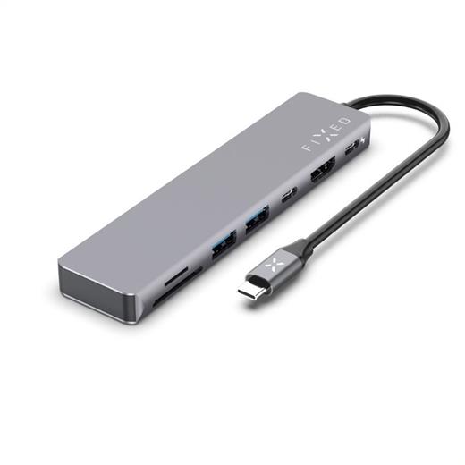 FIXED HUB Card USB hub notebookokhoz és táblagépekhez, 7 portos, alumínium, szürke