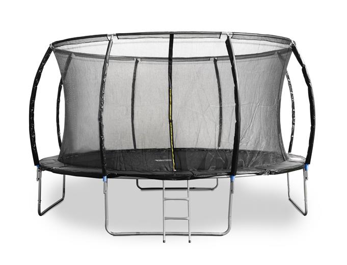 Trambulin G21 SpaceJump 430 cm, fekete, védőhálóval + ingyenes lépcsőfokok - sérült csomagolásban